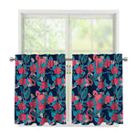 Flamingo And Hawaiian Floral Print Tier Curtains