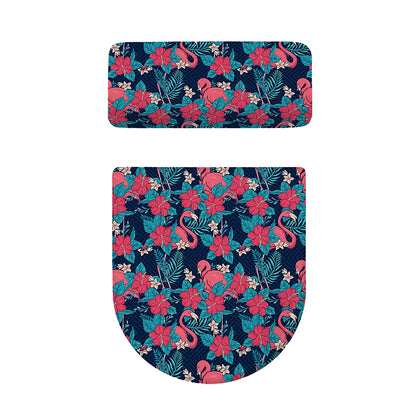 Flamingo And Hawaiian Floral Print Toilet Lid And Tank Cover Set