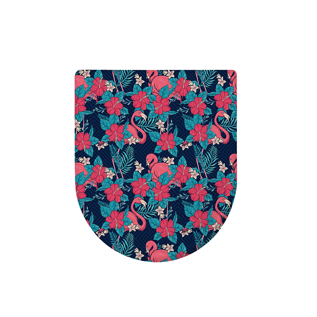 Flamingo And Hawaiian Floral Print Toilet Lid Cover