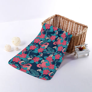 Flamingo And Hawaiian Floral Print Towel