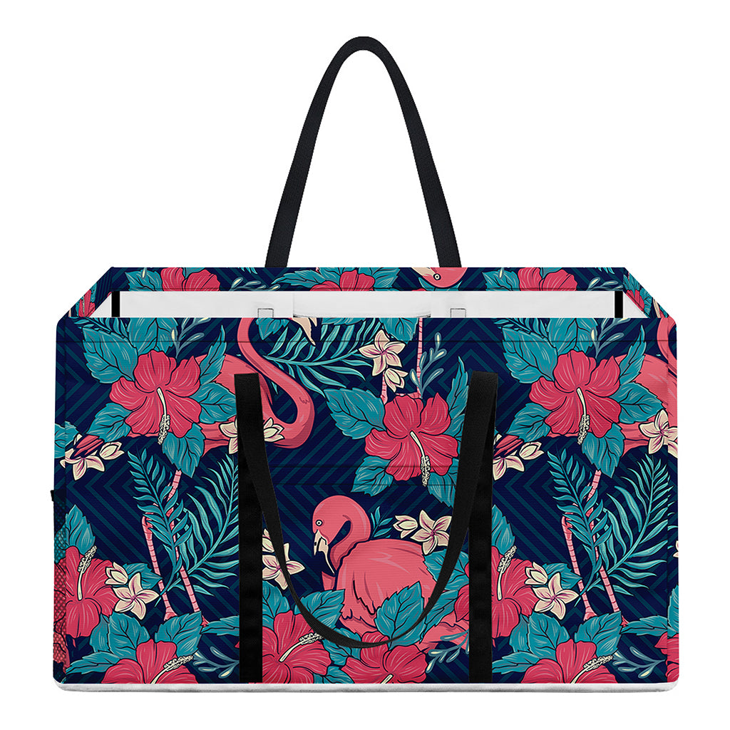 Flamingo And Hawaiian Floral Print Utility Tote Bag