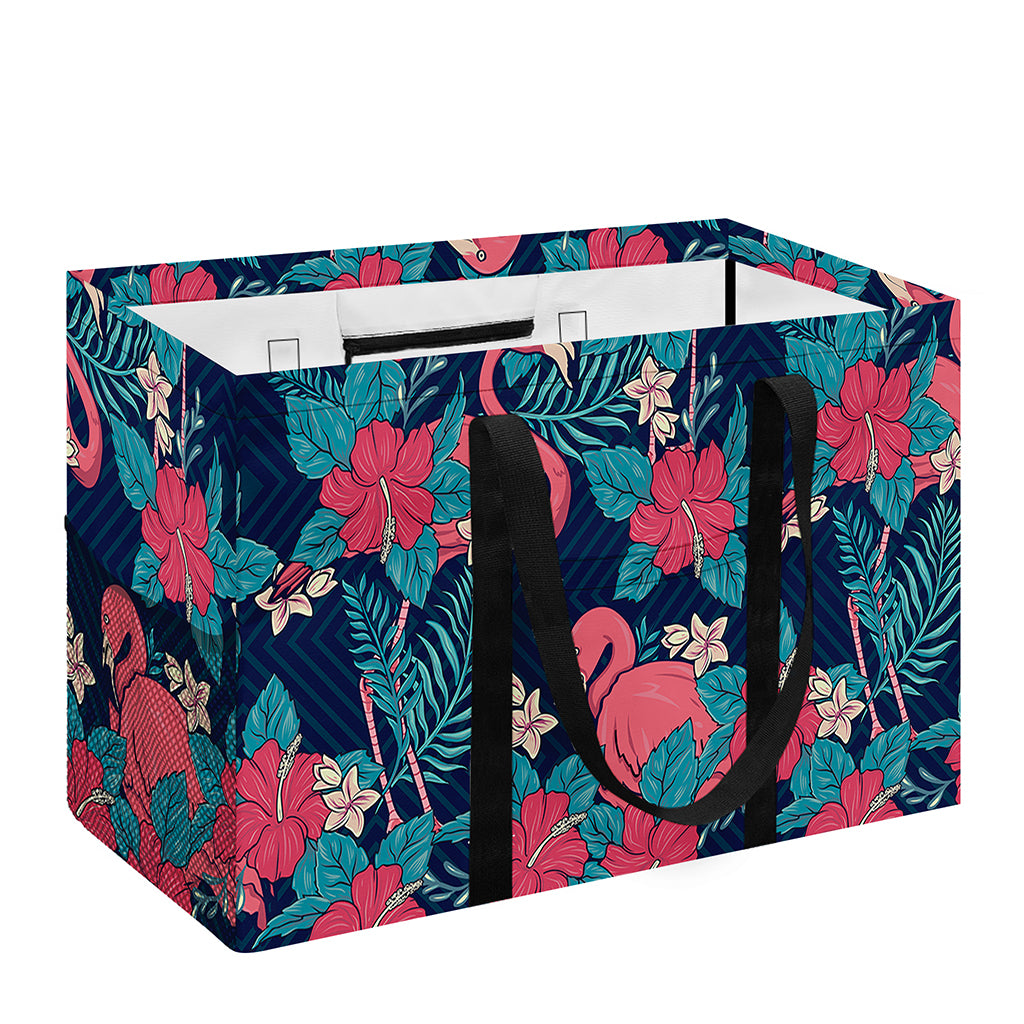 Flamingo And Hawaiian Floral Print Utility Tote Bag