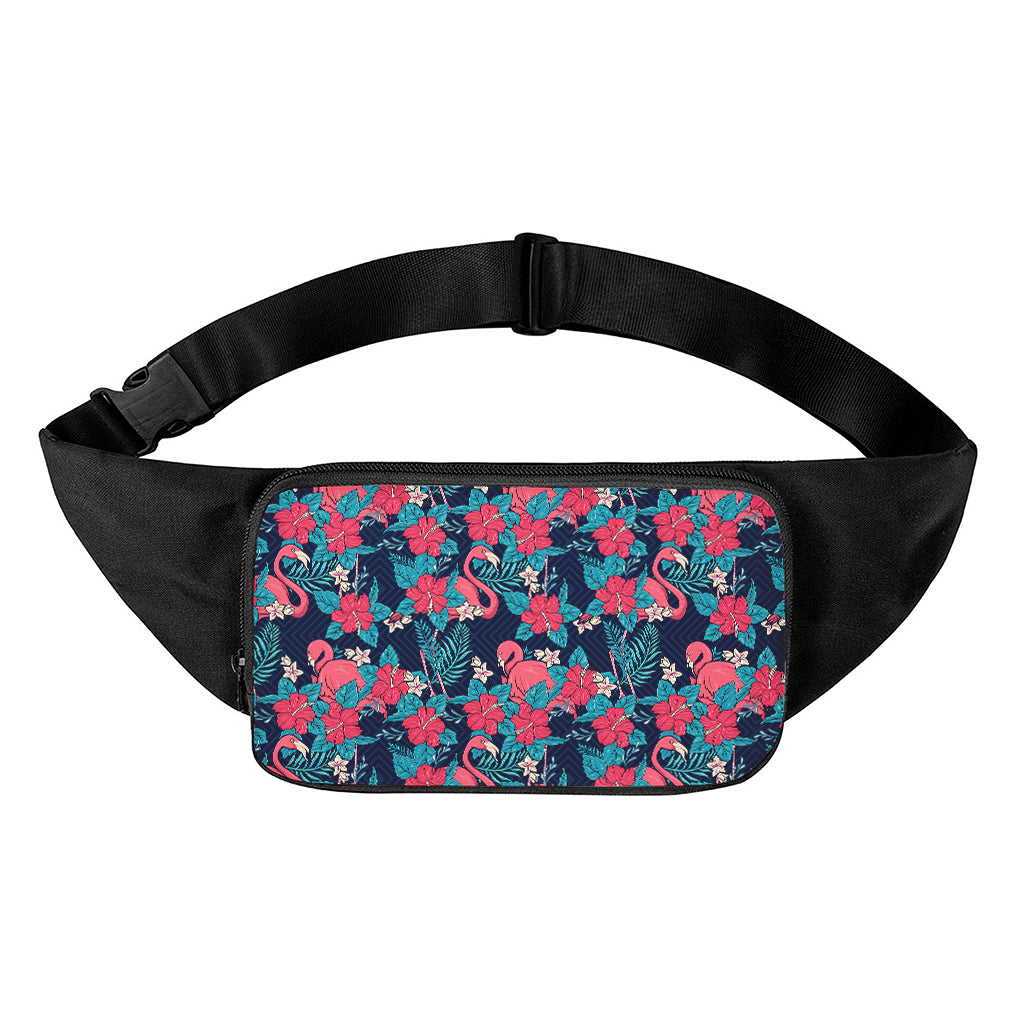 Flamingo And Hawaiian Floral Print Waist Bag