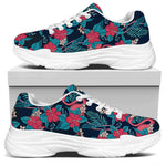 Flamingo And Hawaiian Floral Print White Chunky Shoes