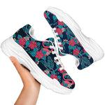 Flamingo And Hawaiian Floral Print White Chunky Shoes