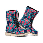 Flamingo And Hawaiian Floral Print Winter Boots