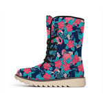 Flamingo And Hawaiian Floral Print Winter Boots