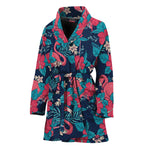 Flamingo And Hawaiian Floral Print Women's Bathrobe