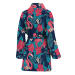 Flamingo And Hawaiian Floral Print Women's Bathrobe