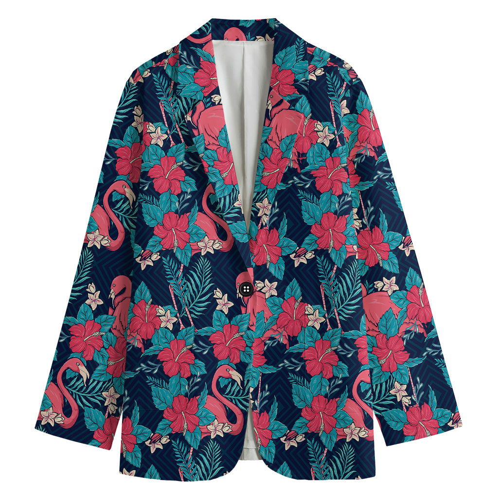 Flamingo And Hawaiian Floral Print Women's Blazer