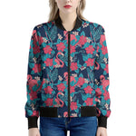 Flamingo And Hawaiian Floral Print Women's Bomber Jacket