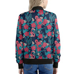 Flamingo And Hawaiian Floral Print Women's Bomber Jacket