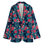 Flamingo And Hawaiian Floral Print Women's Cotton Blazer