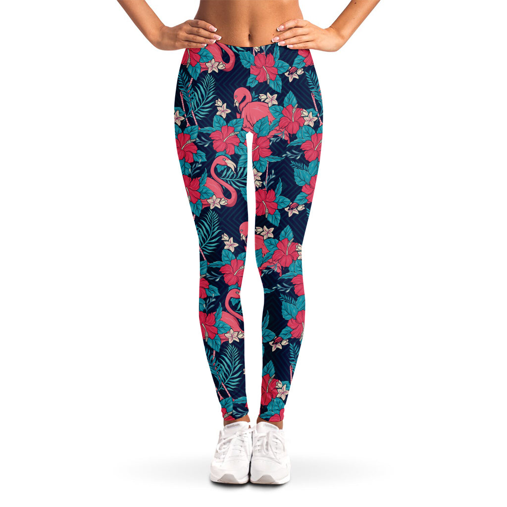 Flamingo And Hawaiian Floral Print Women's Leggings