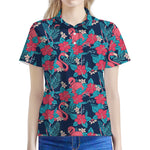 Flamingo And Hawaiian Floral Print Women's Polo Shirt