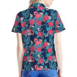 Flamingo And Hawaiian Floral Print Women's Polo Shirt