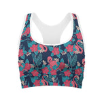 Flamingo And Hawaiian Floral Print Women's Sports Bra