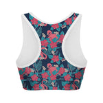 Flamingo And Hawaiian Floral Print Women's Sports Bra