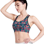 Flamingo And Hawaiian Floral Print Women's Sports Bra