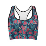 Flamingo And Hawaiian Floral Print Women's Sports Bra