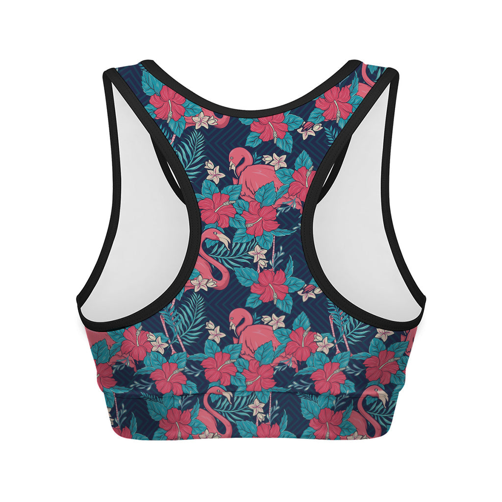 Flamingo And Hawaiian Floral Print Women's Sports Bra