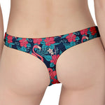 Flamingo And Hawaiian Floral Print Women's Thong