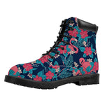 Flamingo And Hawaiian Floral Print Work Boots
