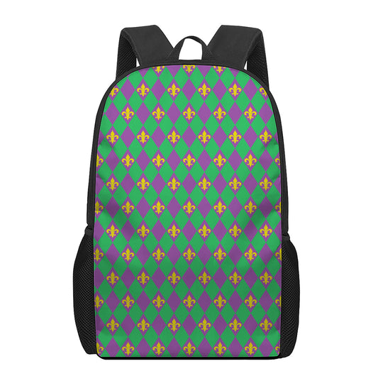 Fleur-De-Lis Mardi Gras Pattern Print 17 Inch Backpack