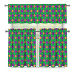 Fleur-De-Lis Mardi Gras Pattern Print 3 Piece Kitchen Curtains
