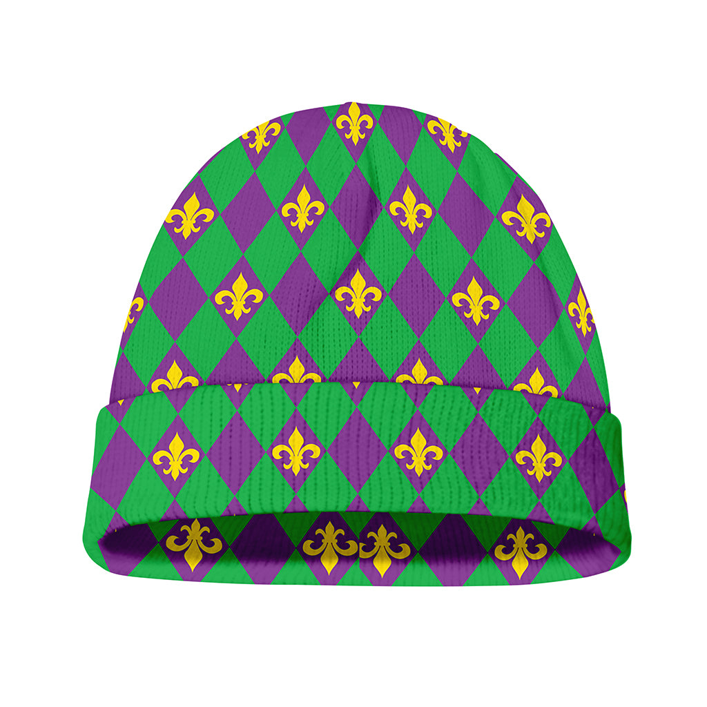 Fleur-De-Lis Mardi Gras Pattern Print Beanie