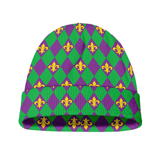 Fleur-De-Lis Mardi Gras Pattern Print Beanie