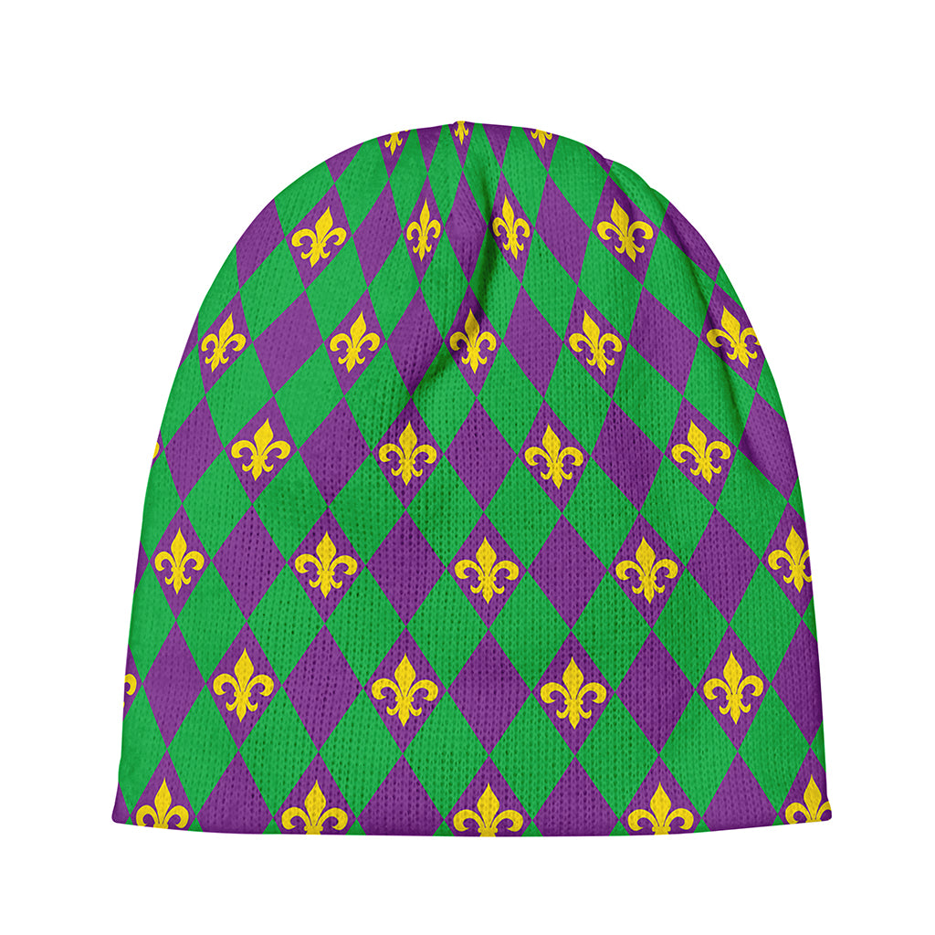 Fleur-De-Lis Mardi Gras Pattern Print Beanie