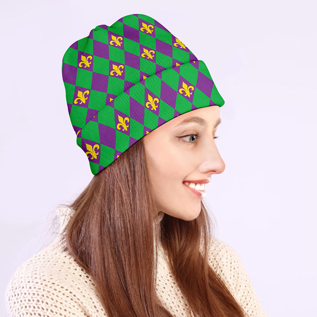 Fleur-De-Lis Mardi Gras Pattern Print Beanie