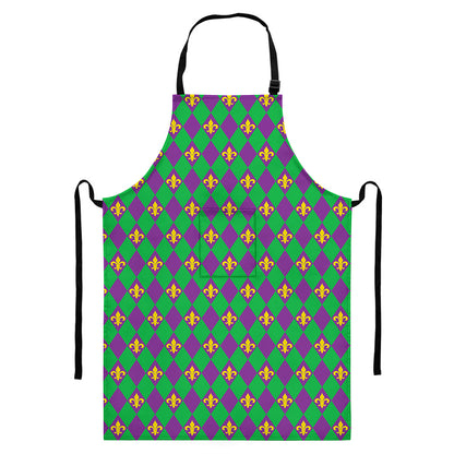 Fleur-De-Lis Mardi Gras Pattern Print Bib Apron With Pocket