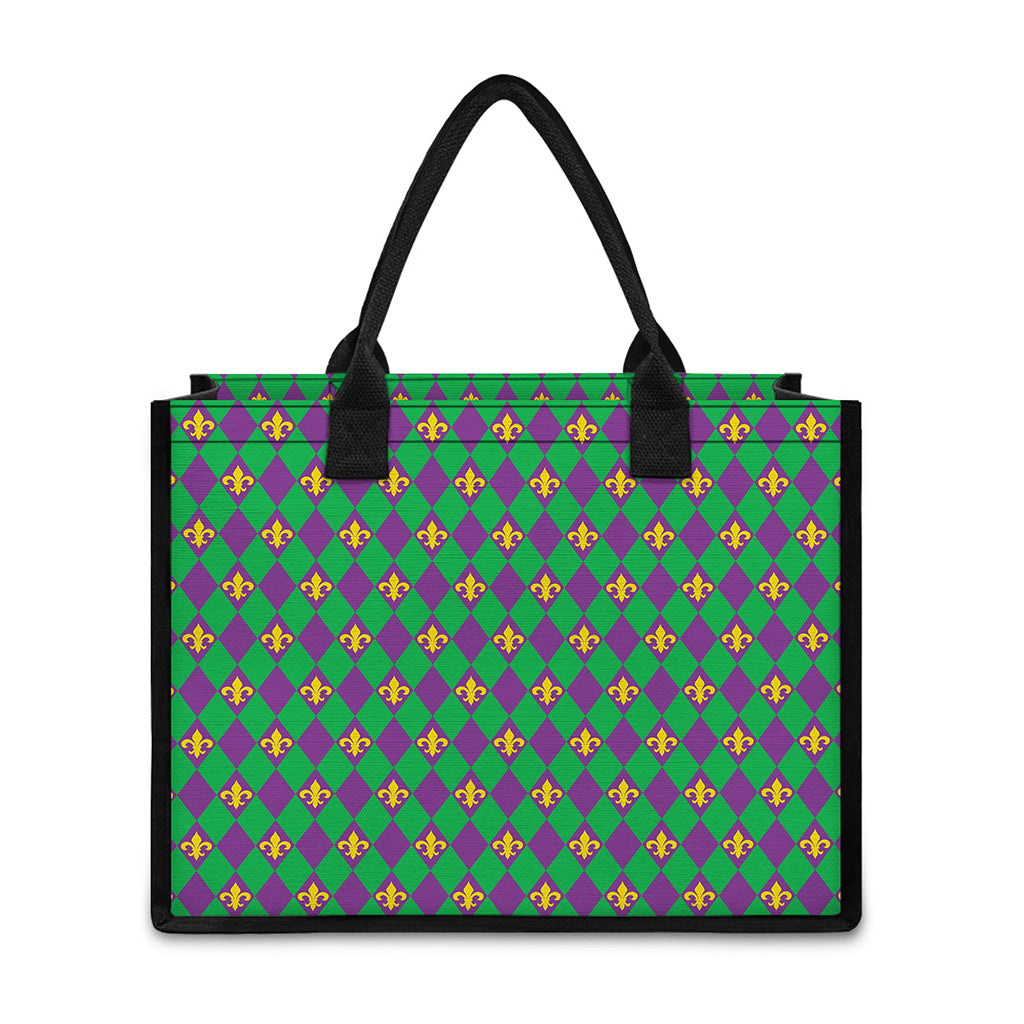 Fleur-De-Lis Mardi Gras Pattern Print Canvas Tote Bag