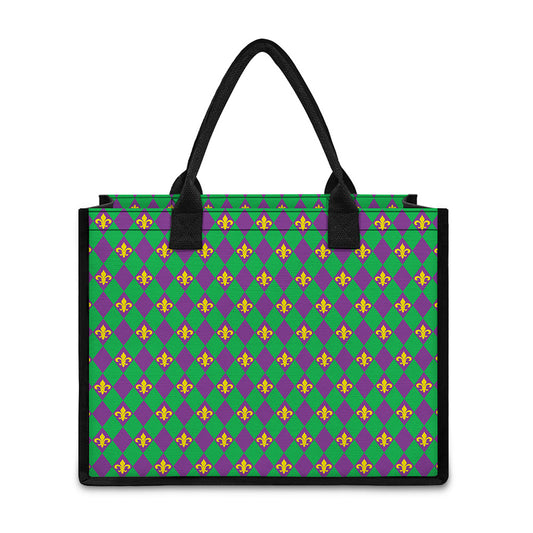 Fleur-De-Lis Mardi Gras Pattern Print Canvas Tote Bag