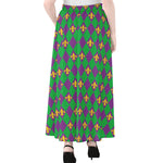 Fleur-De-Lis Mardi Gras Pattern Print Chiffon Maxi Skirt