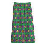 Fleur-De-Lis Mardi Gras Pattern Print Cotton Front Slit Maxi Skirt