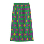 Fleur-De-Lis Mardi Gras Pattern Print Cotton Front Slit Maxi Skirt