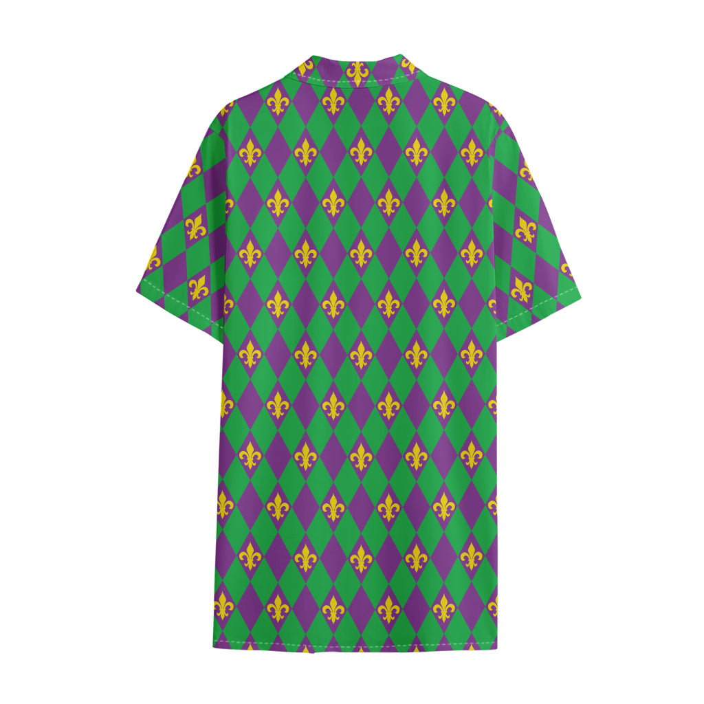 Fleur-De-Lis Mardi Gras Pattern Print Cotton Hawaiian Shirt