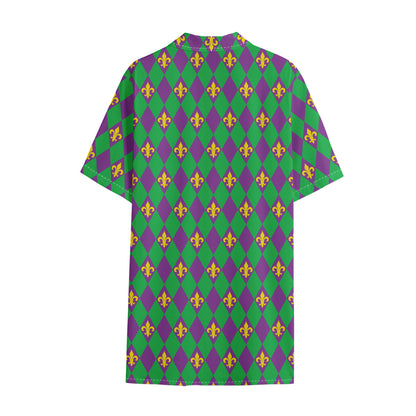 Fleur-De-Lis Mardi Gras Pattern Print Cotton Hawaiian Shirt