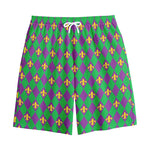 Fleur-De-Lis Mardi Gras Pattern Print Cotton Shorts