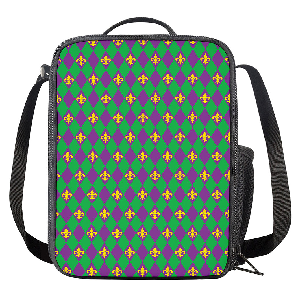 Fleur-De-Lis Mardi Gras Pattern Print Crossbody Lunch Bag
