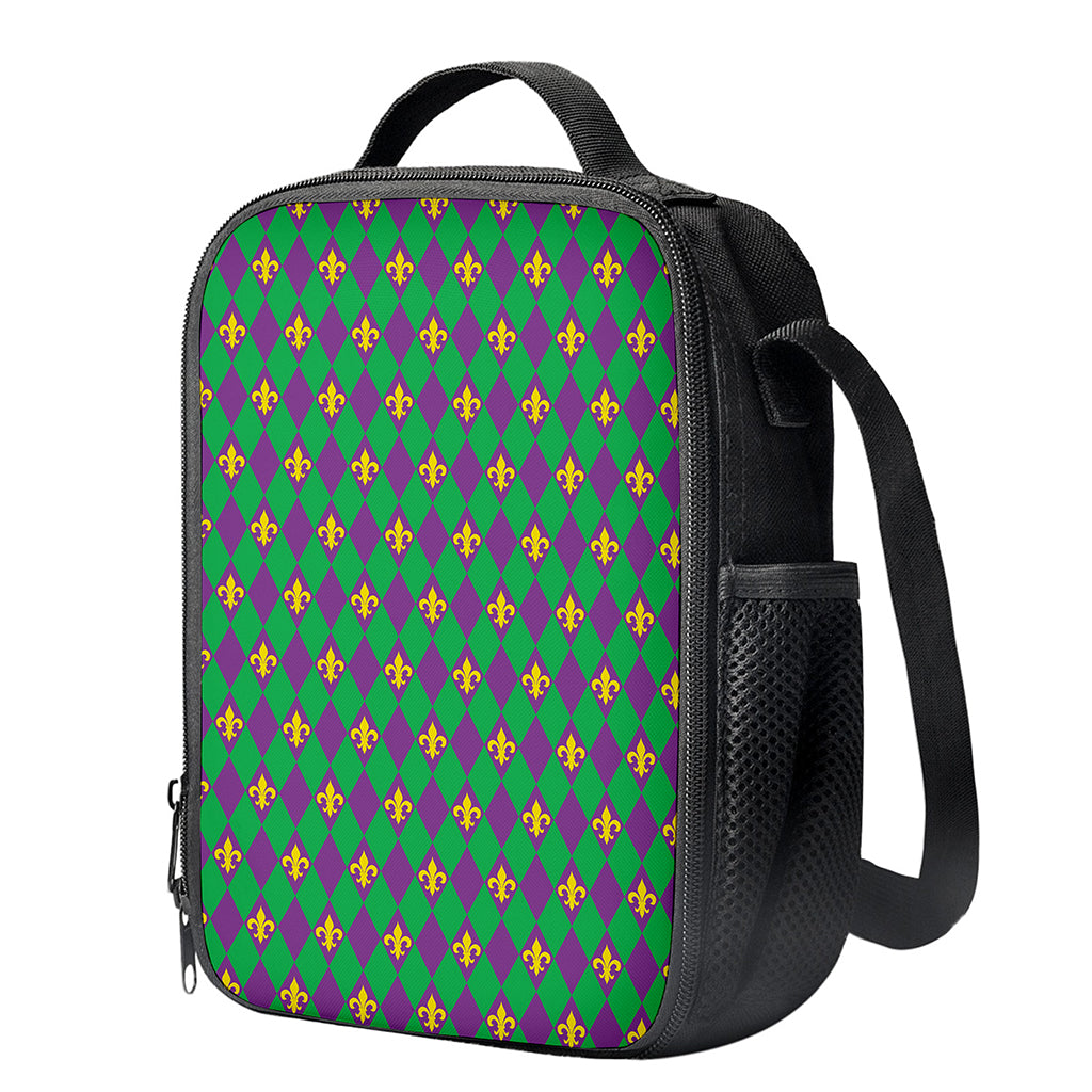 Fleur-De-Lis Mardi Gras Pattern Print Crossbody Lunch Bag