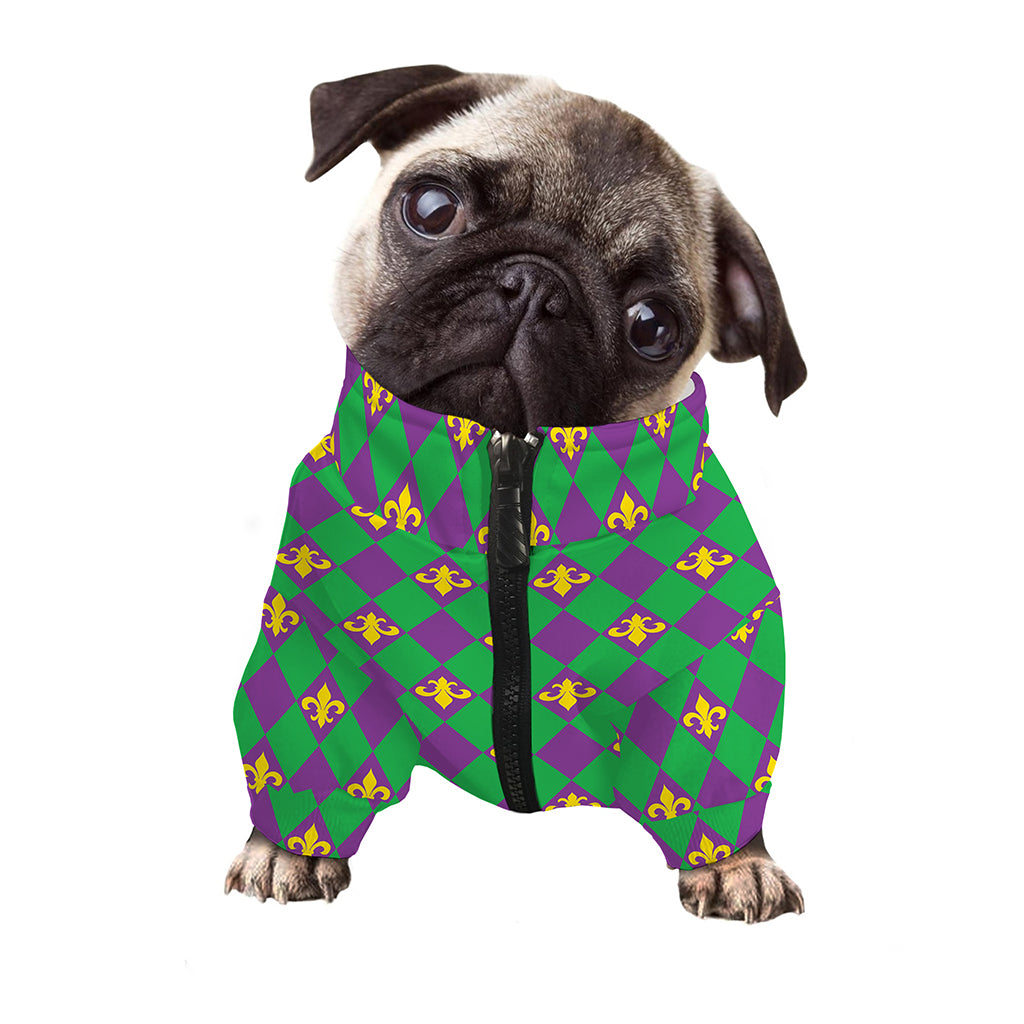 Fleur-De-Lis Mardi Gras Pattern Print Dog Zip Up Jacket