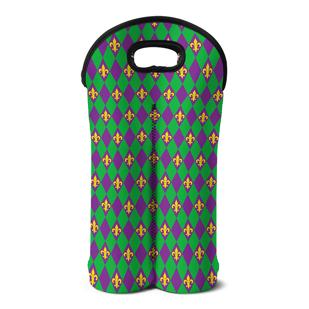 Fleur-De-Lis Mardi Gras Pattern Print Double Neoprene Wine Tote