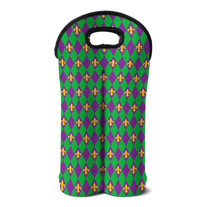 Fleur-De-Lis Mardi Gras Pattern Print Double Neoprene Wine Tote