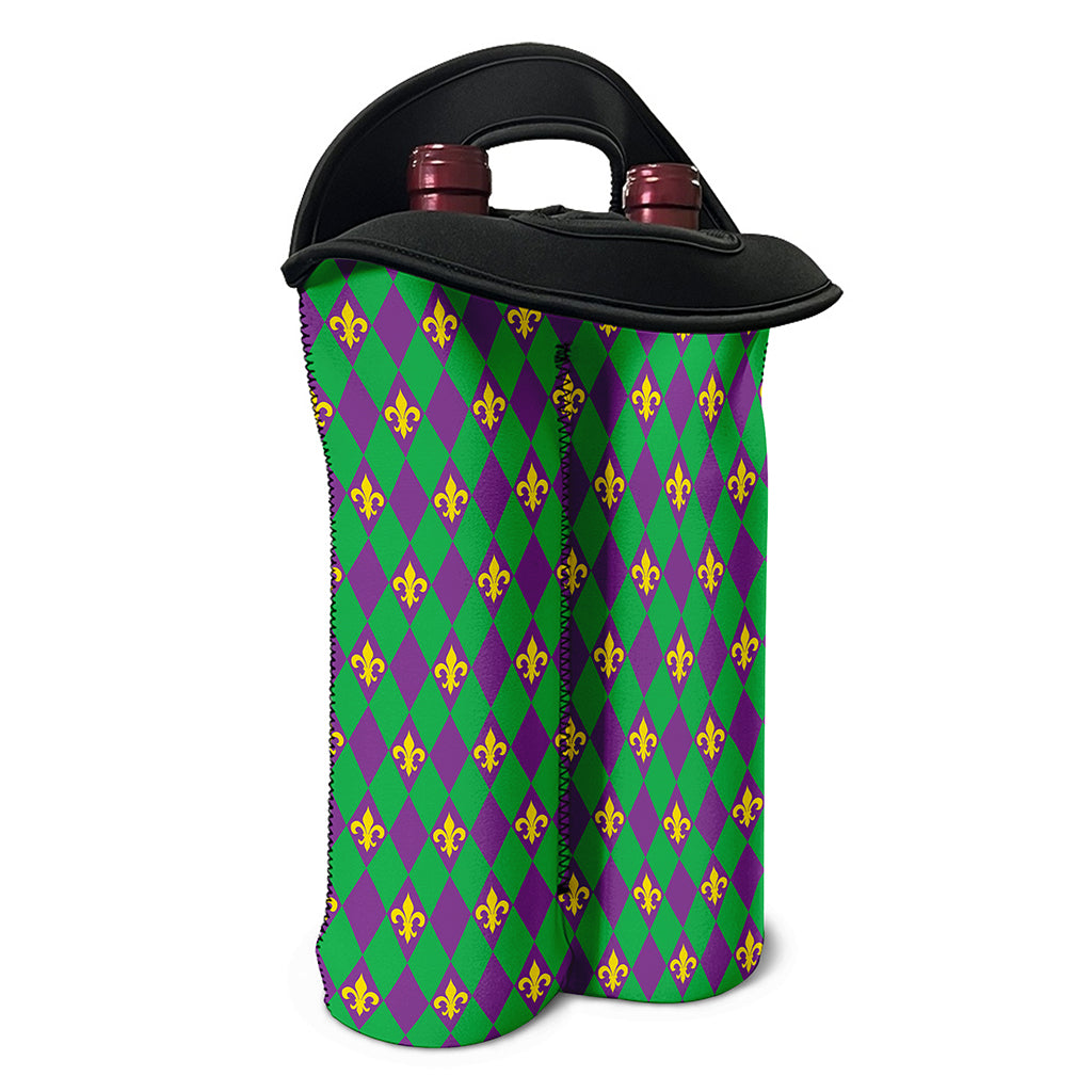 Fleur-De-Lis Mardi Gras Pattern Print Double Neoprene Wine Tote