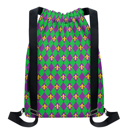 Fleur-De-Lis Mardi Gras Pattern Print Drawstring Backpack
