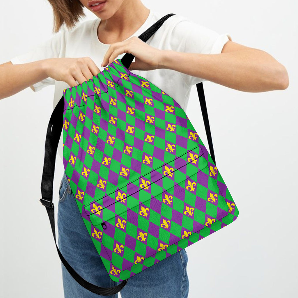 Fleur-De-Lis Mardi Gras Pattern Print Drawstring Backpack